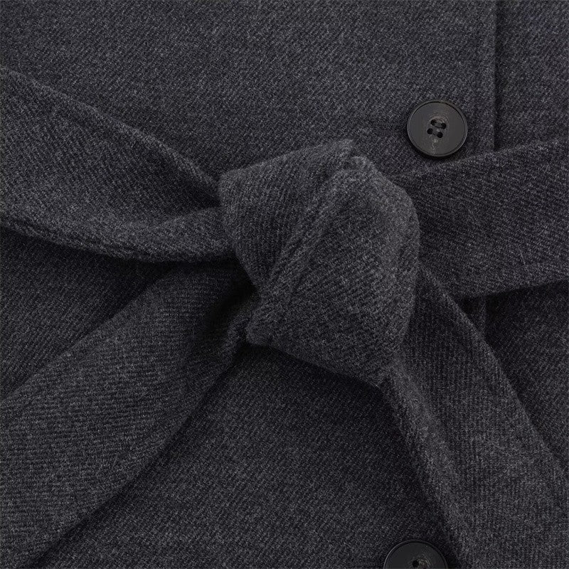 Women's Coat 2025 Autumn and Winter New Style Gray Long-Sleeve Belted Single-Breasted Stand Collar Loose Coat Fashionable