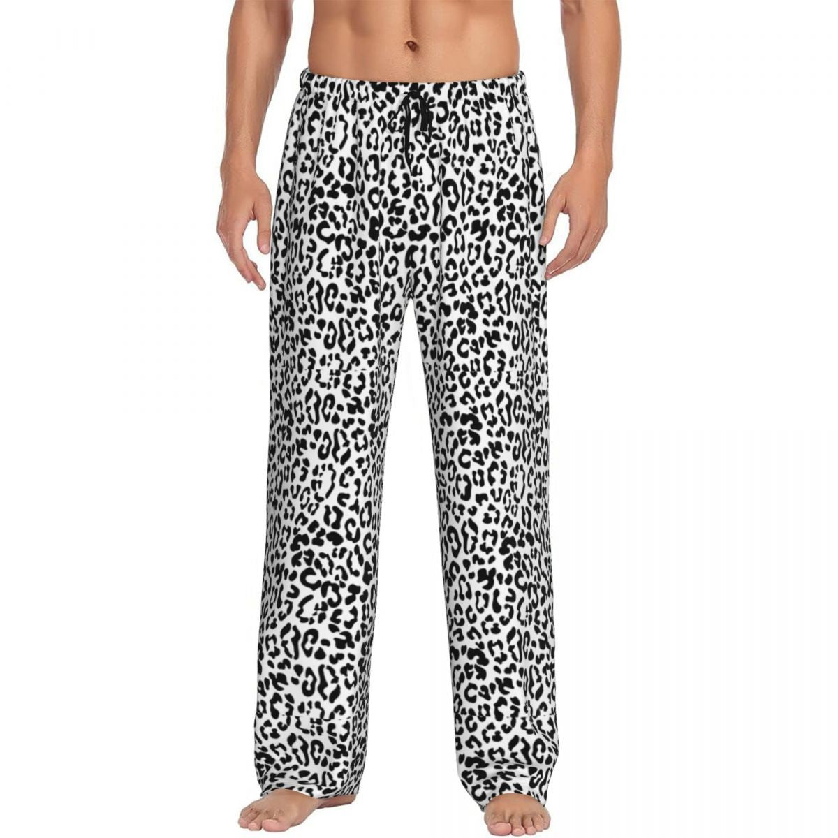 Custom Leopard Print Pajama Pants Men's Animal Skin Sleepwear Lounge Sleep Bottoms Stretch with Pockets