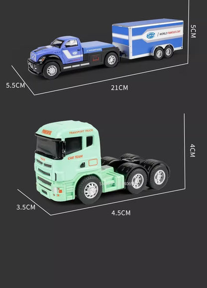 Caminhão de Contêineres em Miniatura Escala 1:64 Carrinhos de Brinquedo de Metal Diecast Reboque com Fricção Veículos de Transporte para Presentes Infantis