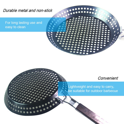 Non-stick Metal Grilling Skillet Handle Removable Handle for Outdoor Grill Topper Barbecue Pan for Vegetables Seafood Meat