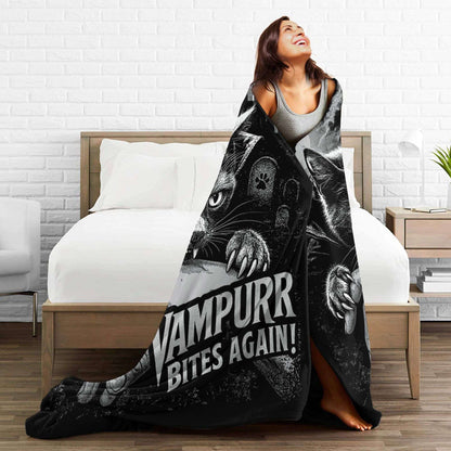 Funny Vampurr Vampire Cat Bites Again Flannel Blankets Halloween Awesome Throw Blanket for Quilt 200x150cm Soft
