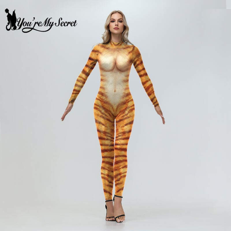 [You're My Secret] Adult Fox Leopard Print Animal Costume Halloween Purim Carnival Party Cosplay Costume Jumpsuit Zenti Bodysuit