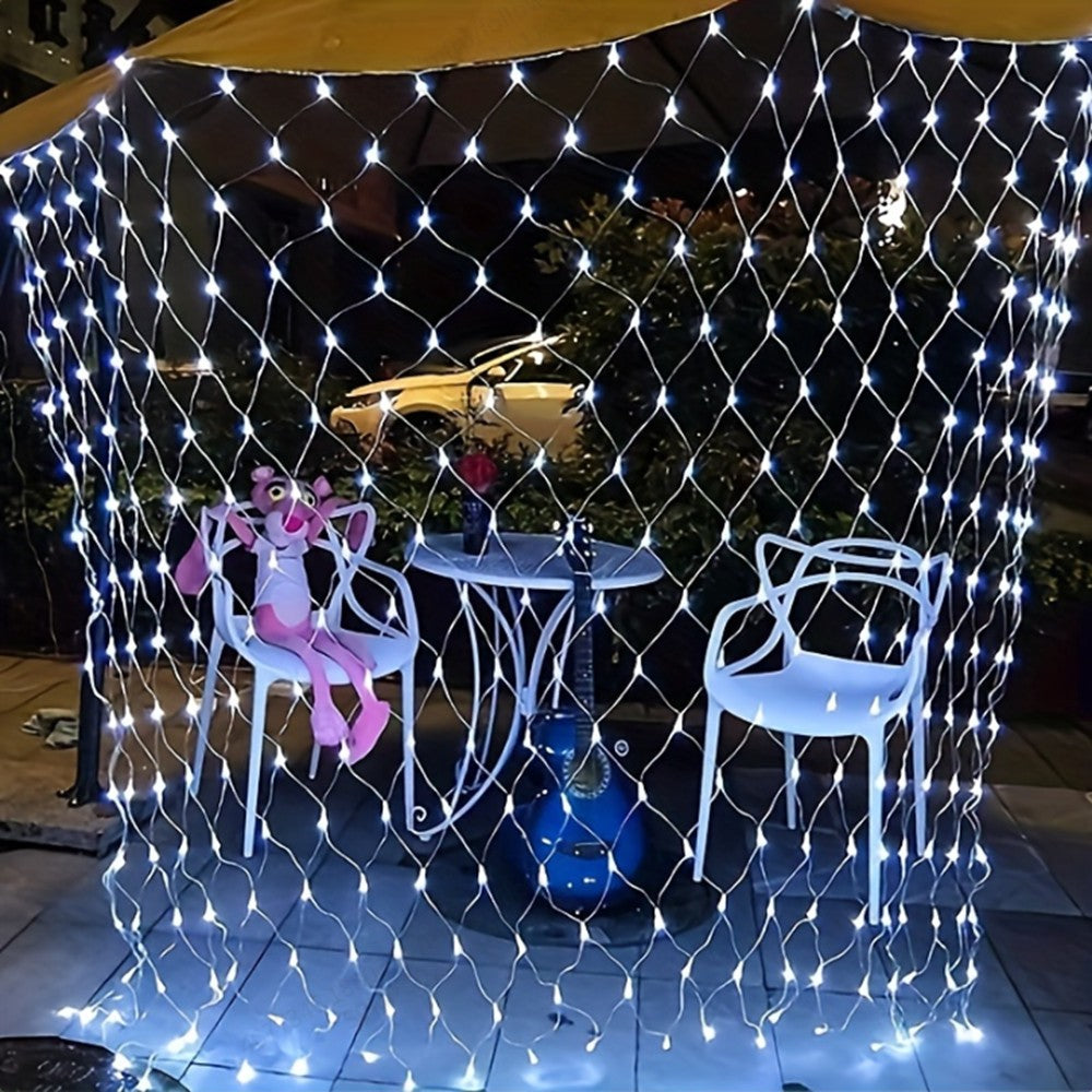 LED Mesh String Lights, 3mX2m String Lights with 8 Modes, European Plug Christmas Outdoor Lights Mesh Fairy Light Garland