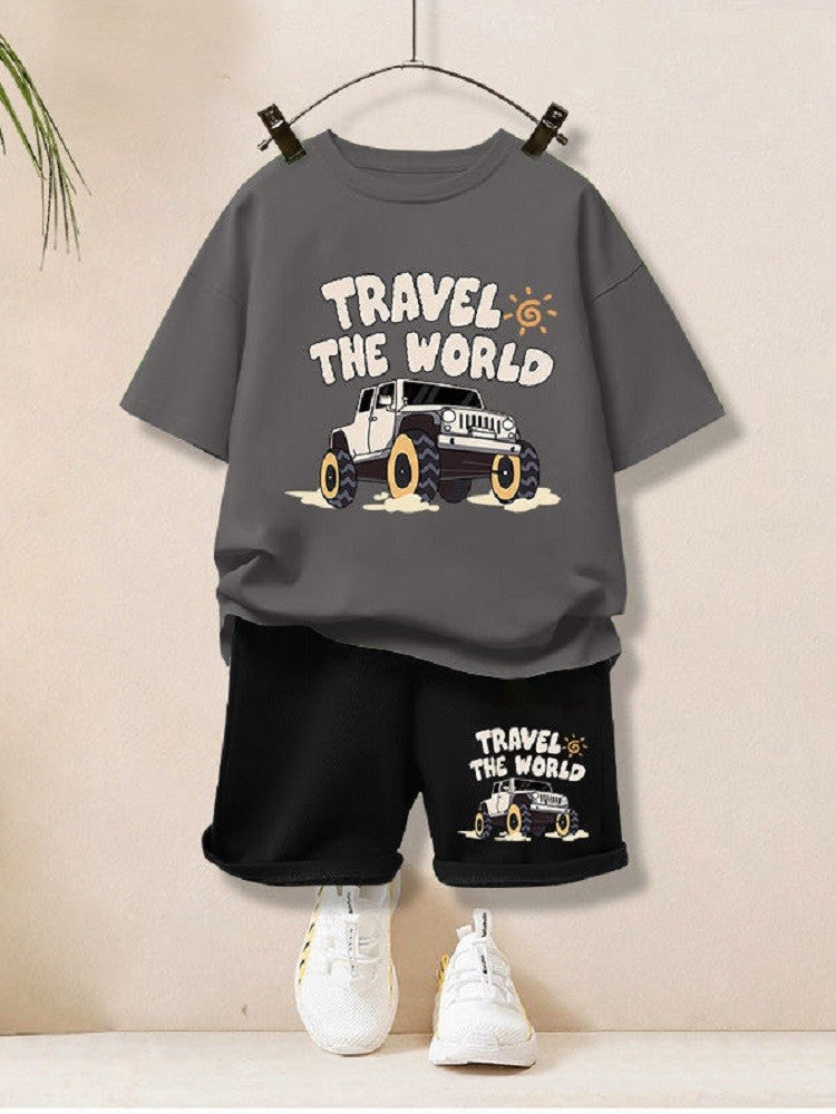 Summer Children Boy Clothes Letter Printed T-Shirts And Shorts 2 Pieces Set Baby Kid Girls Short Sleeve Top Bottom Outfits