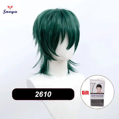 Perucas Curtas Sintéticas Snoya com Franja Corte Pixie Peruca Desfiada para Festa Cosplay para Homens e Mulheres Rosa Vermelho Verde Roxo Estilo Coreano Peruca Masculina