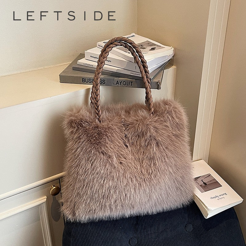 LEFTSIDE Faux Fur Women Shoulder Bags 2025 Luxury Brand Designer Plush Handbags and Purses Soft Warm Winter Underarm Bag