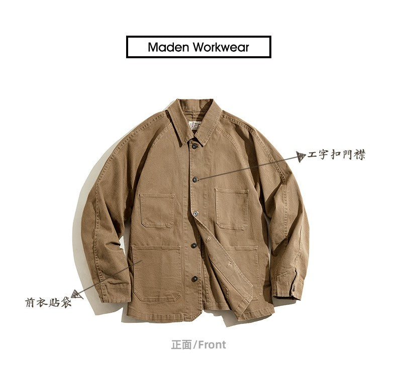 Maden Amekaji Jacket Men's American Casual Vintage 4 Pockets Jackets Outdoor Cotton Lapel Coats Uncle Fu Retro Fashion Outwear