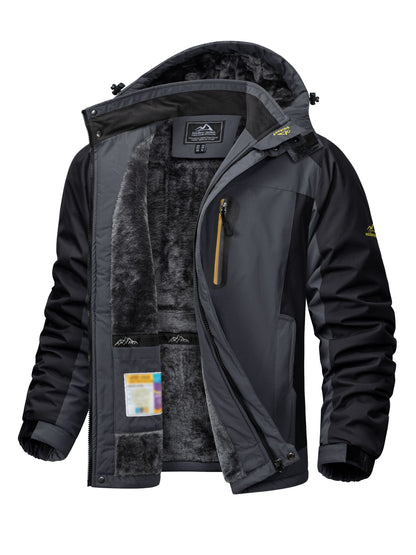 Jaqueta Masculina Impermeável TACVASEN de Inverno Pesada Forrada com Lã, Jaquetas de Esqui e Snowboard, Casacos Corta-Vento com Capuz Removível