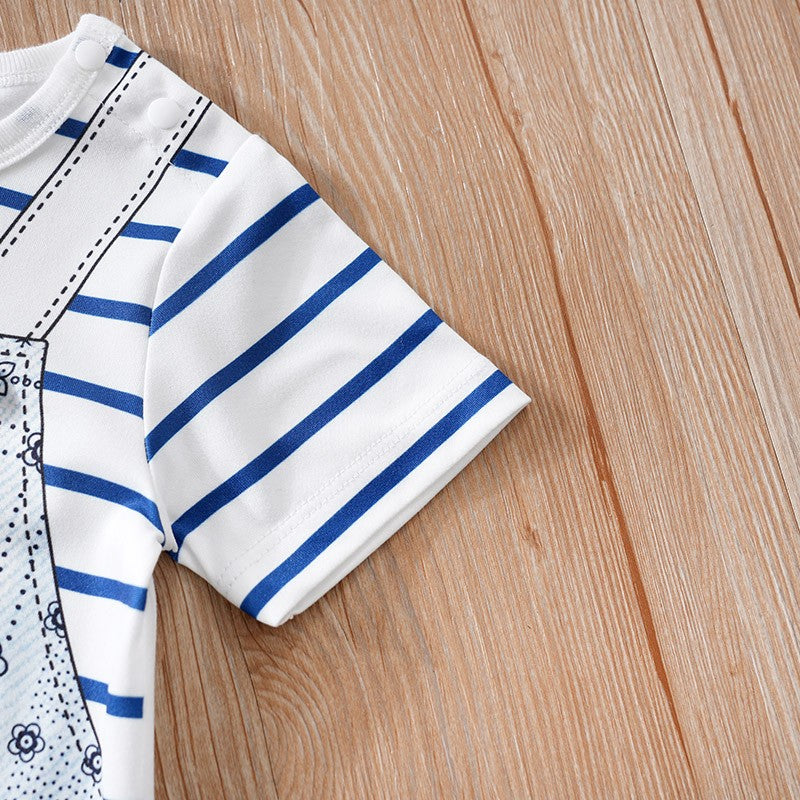 Baby Clothes Cute Cartoon Bear Fake Shoulder Strap Comfortable And Soft 0-18 Boys And Girls Summer Short Sleeved Baby Jumpsuit