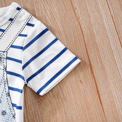 Baby Clothes Cute Cartoon Bear Fake Shoulder Strap Comfortable And Soft 0-18 Boys And Girls Summer Short Sleeved Baby Jumpsuit