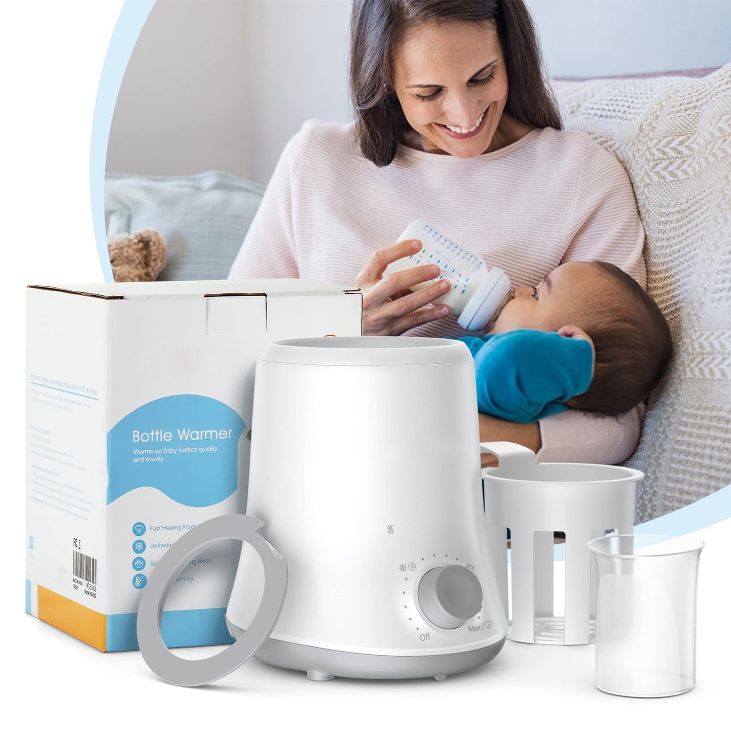 Milk Warmer Multifunctional Baby Bottle Warmer Fast Heat Auto Shut Off Food-grade PP Stainless Steel Materials US Plug