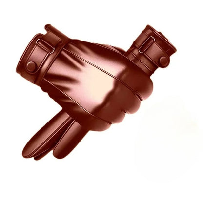 Novas Luvas de Couro PU para Motocicleta para Andar ao Ar Livre Masculinas Luvas de Inverno Quentes Forradas com Lã Luvas Touchscreen Laváveis à Mão