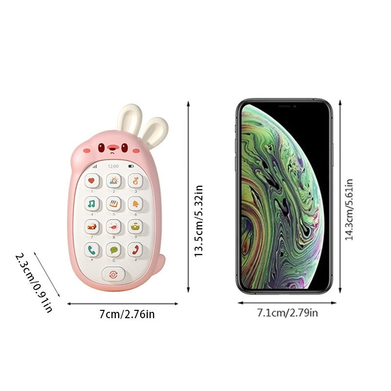 Telefone celular de brinquedo de coelho infantil, mordedor para bebê, quebra-cabeça, atóxico, inodoro, multifuncional, com música, sem bateria