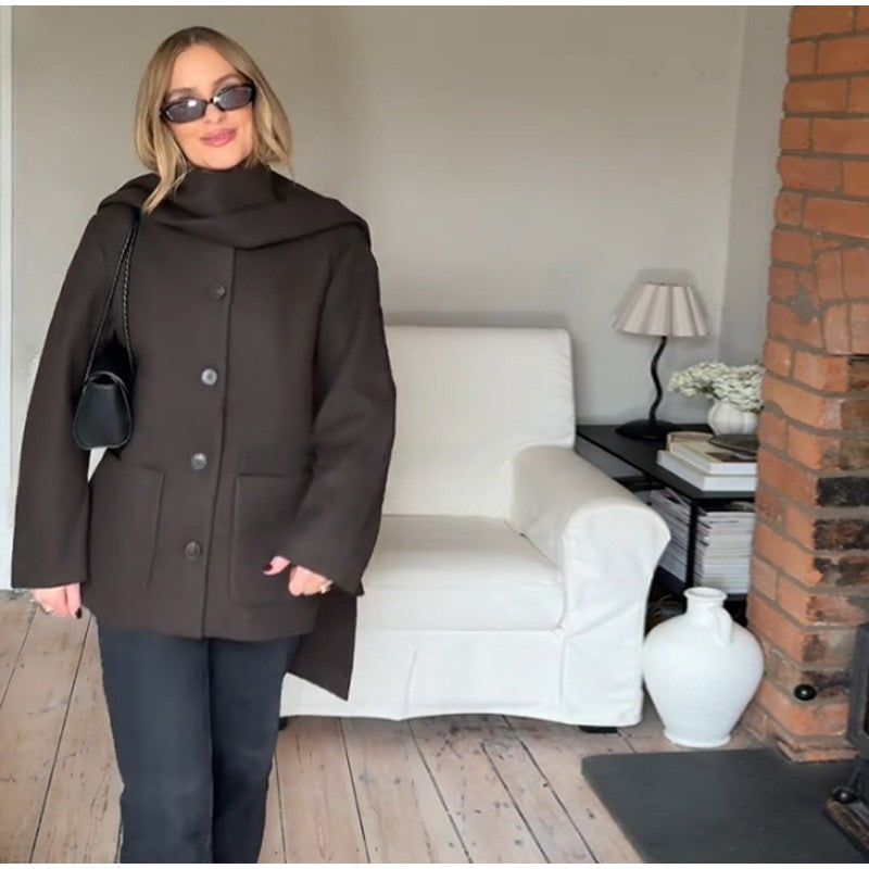 Fashion British Style Trench Coat with Detachable Scarf Women's Single Breasted Long Sleeve Jacket 2025 Winter Classic Outerwear