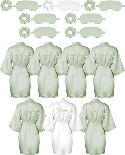 7 Pcs Bridesmaid Robe Sets Bride Silk Satin Bridal Party with Sleeping Eye Mask and Elastic Headband