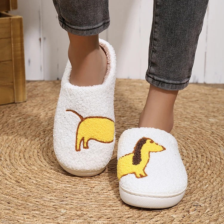Platform Fluffy Slippers Women House Plush Cartoon Dog Designer Winter Shoes Girls Flats Home Fashion Casual Footwear Large Size