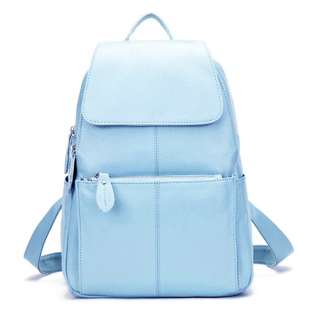 Zency Mochila Feminina Elegante Preta Branca Couro Genuíno Qualidade A++ Antifurto Grande Capacidade Mochila de Viagem Designer