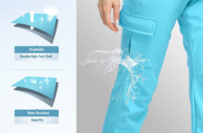 MAGCOMSEN Women's Softshell Pants Fleece Lined Winter Hiking  Ladies Pants Snow Ski Trousers Waterproof Ripstop Warm Cargo Pants