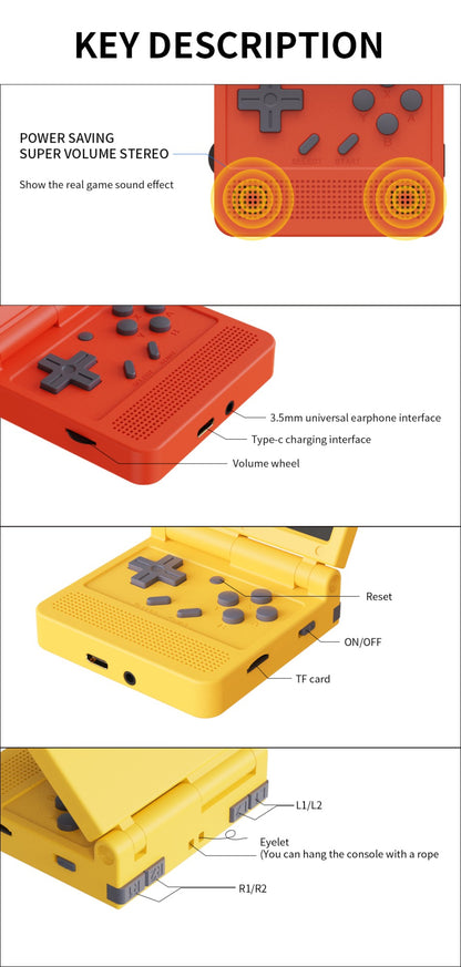 V90 3.0-inch IPS Screen Retro Portable Flip Handheld Control Game Console  55G Open Source Linux  Gifts