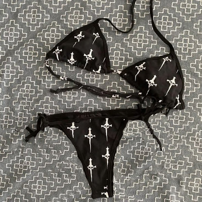 Summer Gothic Retro bikini swimm Bathing Suitit bikini Goth Punk Skull Printing bikini Vintage E-girls Sexy bikini Y2k Style 90s