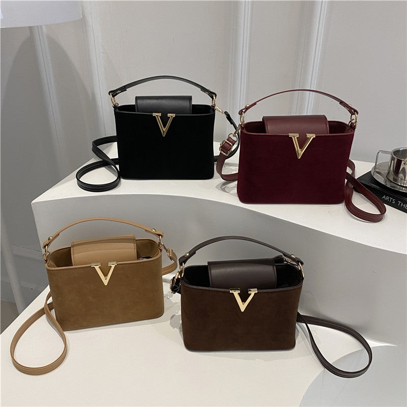 Fashionable Mini Suede Women's Bag, Faux Suede Tote Bag, Hardware Lock Buckle Decoration Handbag Purse Shoulder Cross Body Bags