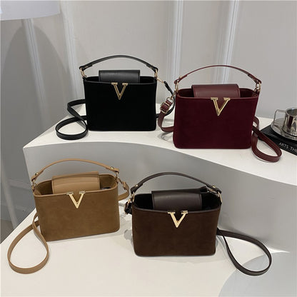 Fashionable Mini Suede Women's Bag, Faux Suede Tote Bag, Hardware Lock Buckle Decoration Handbag Purse Shoulder Cross Body Bags