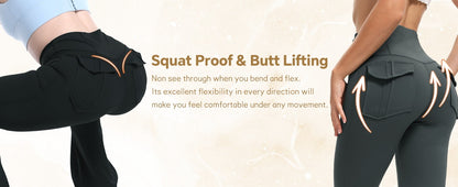 Women's High Waisted Flared Yoga Pants with Pockets Tummy Control Bootcut Leggings for Gym Fitness Casual Wear