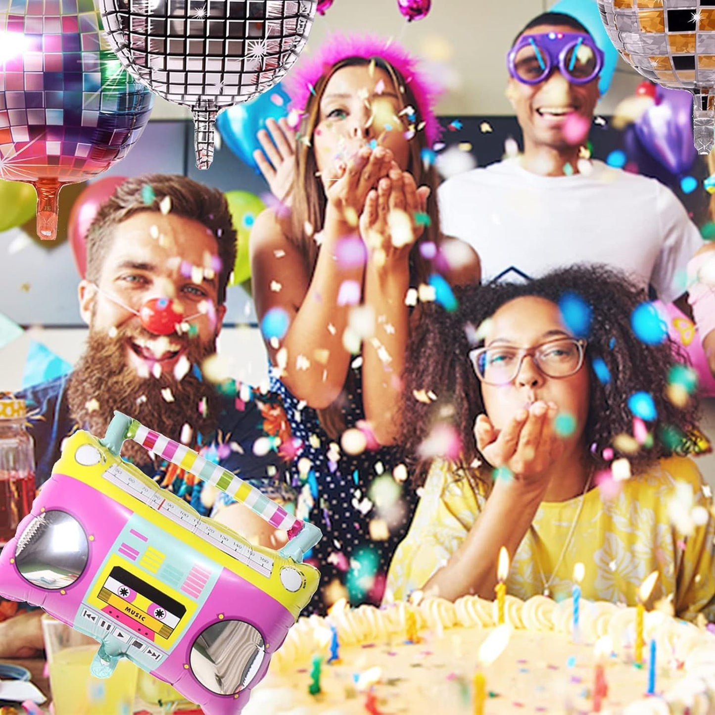1/10Pcs 22Inch 4D Rainbow Roller Skate Balloon Boom Box Balloon Disco Foil Balloons 80 90s Retro Theme Birthday Party Decoration