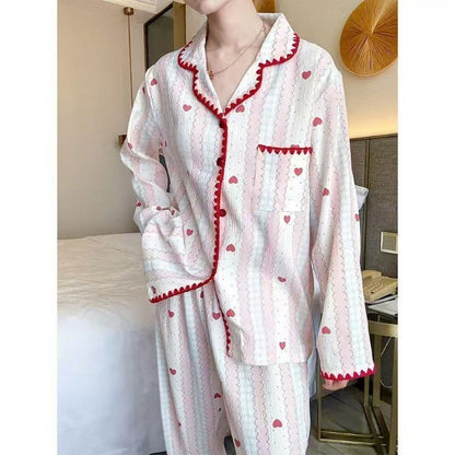 Plus Size Pajamas 2 Pieces Set Y2K Striped Strawberry Print Casual Korean Sweet Soft Women's Pajamas Autumn Winter New Homewear