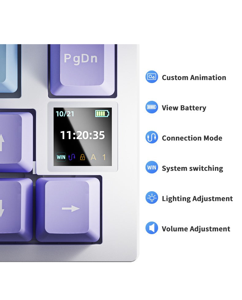 Teclado Mecânico AJAZZ AK820 Pro Layout Compacto 70%/Iluminação RGB/Switches Hot-swappable, com Fio, Sem Fio e Bluetooth