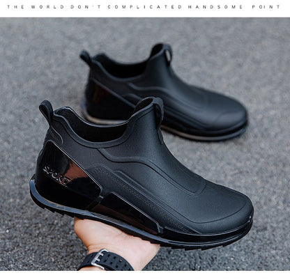 Ankle Rain Boots Men's Motorcycle Waterproof Shoes Outdoor Rain Boots Fishing Non-slip Rubber Shoes Thick Soled Water Shoes