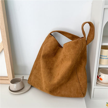 Autumn and winter new matte suede tote bag large capacity commuter casual shoulder bag fashionable versatile women's bag