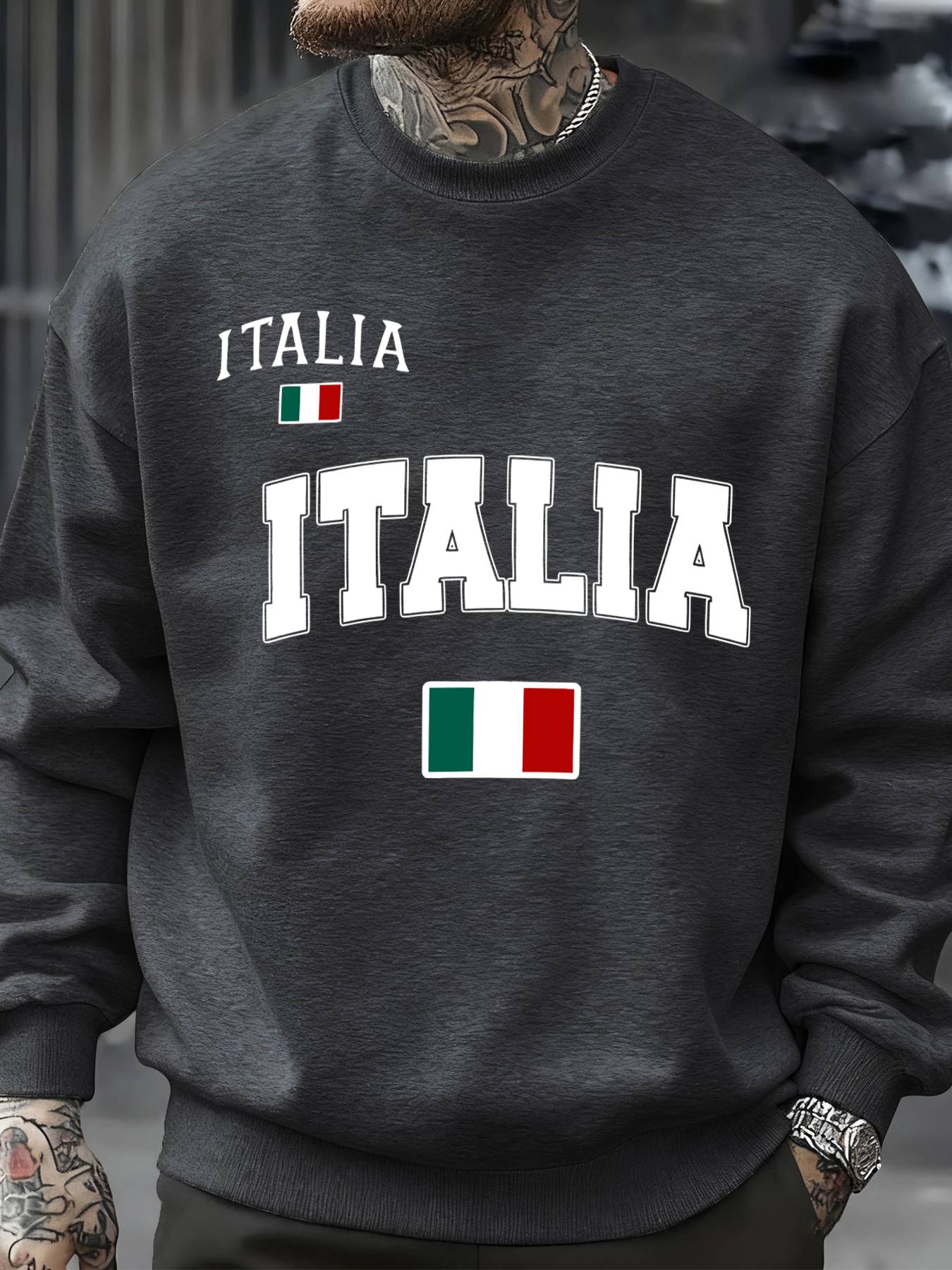Italia Italian Flag Print Autumn Men Sportswear Fleece Sweatshirt Street Casual Pullovers Oversized Clothes Unisex Fashion Tops