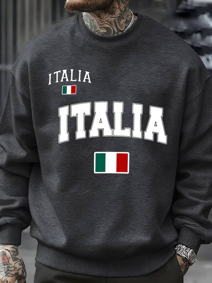 Italia Italian Flag Print Autumn Men Sportswear Fleece Sweatshirt Street Casual Pullovers Oversized Clothes Unisex Fashion Tops