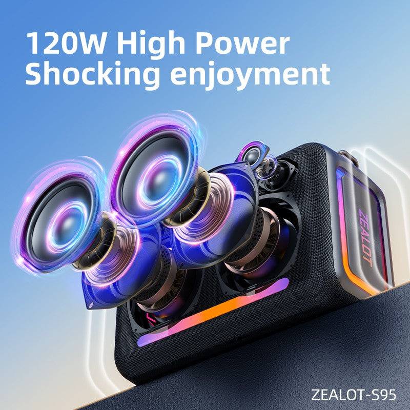 Caixa de Som Bluetooth Portátil à Prova D'água ZEALOT-S95, Boombox Sem Fio para Exterior, Subwoofer com Radiadores Passivos Triplos, Graves Profundos, 120W