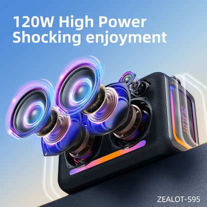 Caixa de Som Bluetooth Portátil à Prova D'água ZEALOT-S95, Boombox Sem Fio para Exterior, Subwoofer com Radiadores Passivos Triplos, Graves Profundos, 120W