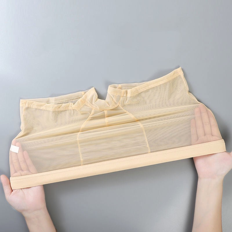 Men Transparent Boxers Bulge Ice Silk See Through Underpants Sexy Mid Waist Panties Lingerie Intimates