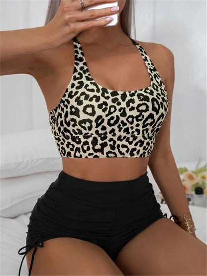 Leopard Swimwear Women High Waist Swimsuit 2025 Sexy Back Hollow Out Swimsuit Beach Wear Female Bathers Bathing Swimming Summer