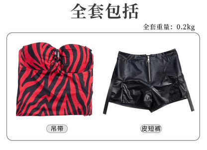 Obsession Nikki Costume Cosplay Outfit Zebra Halter Top Faux Leather Cargo Shorts Punk Streetwear Halloween Carnival Disguise
