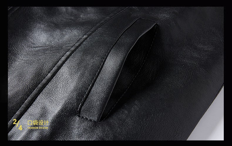 Men PU Leather Jacket Men Coats Windproof Motorcycle Autumn Stand Collar Travel Black Zipper Winter Business Zipper Overcoat