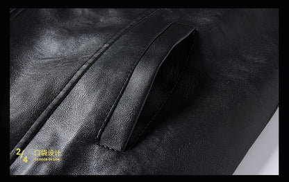 Men PU Leather Jacket Men Coats Windproof Motorcycle Autumn Stand Collar Travel Black Zipper Winter Business Zipper Overcoat