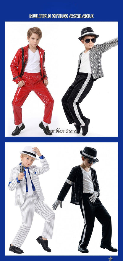 Red Jackets for Michael Jackson Cos Dancing Clothes Children Kids Halloween Purim MJ Dancer King Cos Performance Suits