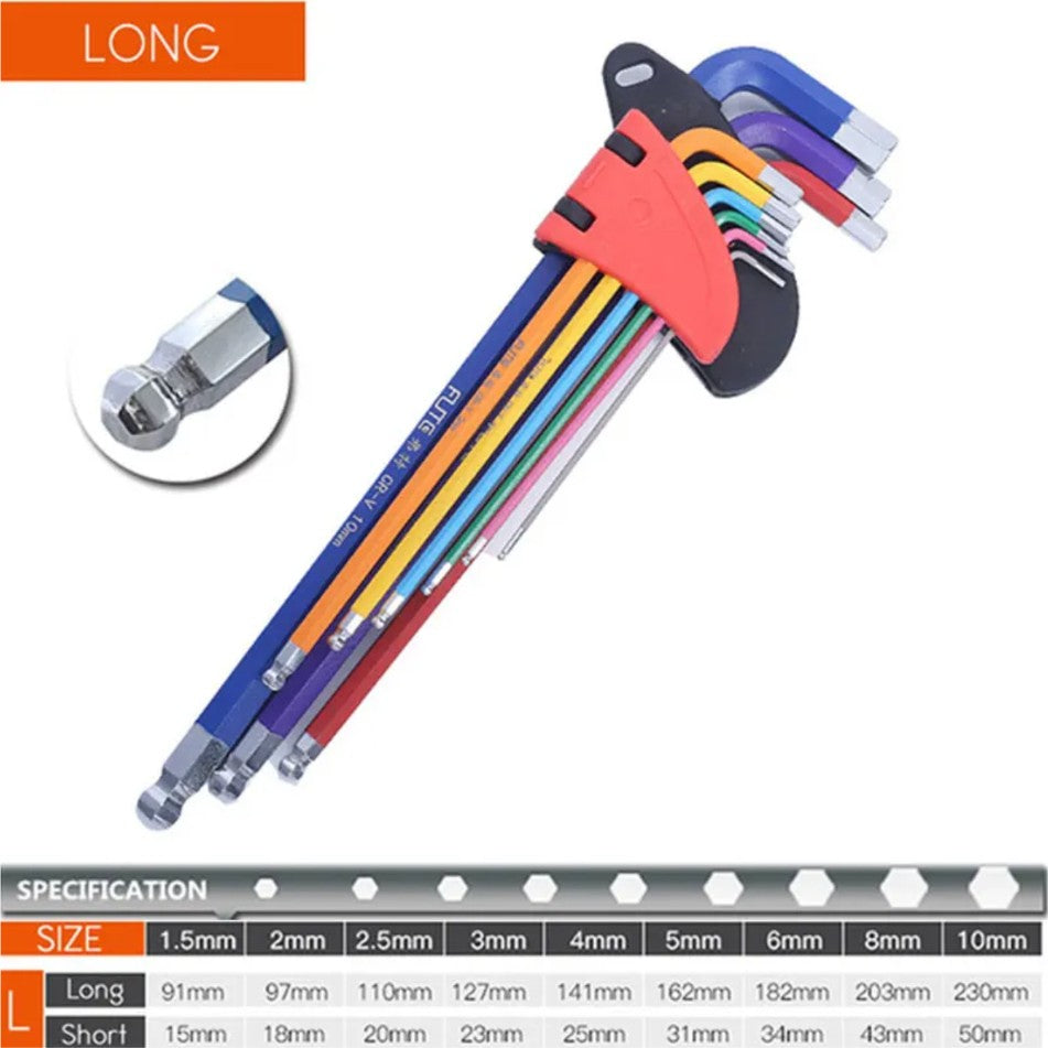 Conjunto de Chaves Allen Kit de Chaves L Para Parafuso Allen 9 Peças Conjunto de Chaves Hexagonais de Braço Longo de 1,5 mm a 10 mm Ferramentas Manuais de Chave Hexagonal Para Reparo de Bicicleta