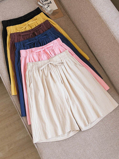 Women shorts Summer Casual Solid Cotton Linen shorts high waist loose shorts for girls Soft Cool female shorts M-3XL