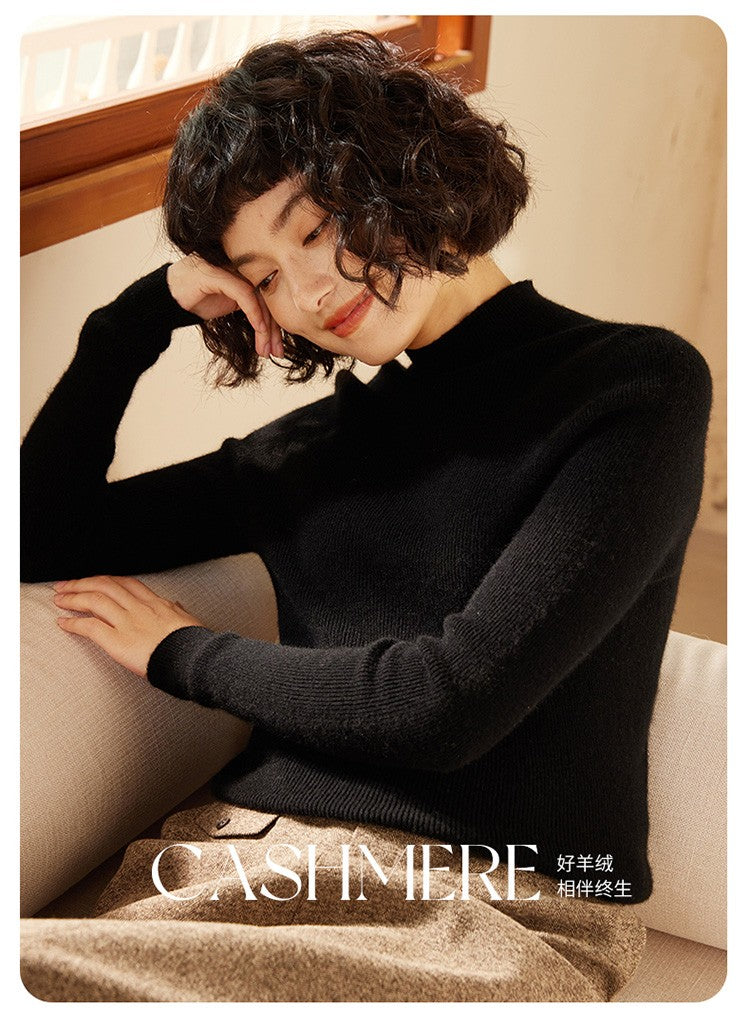 Autumn and winter new women's 100% pure cashmere semi high neck pullover sweater knitted slim fit hot selling women's top