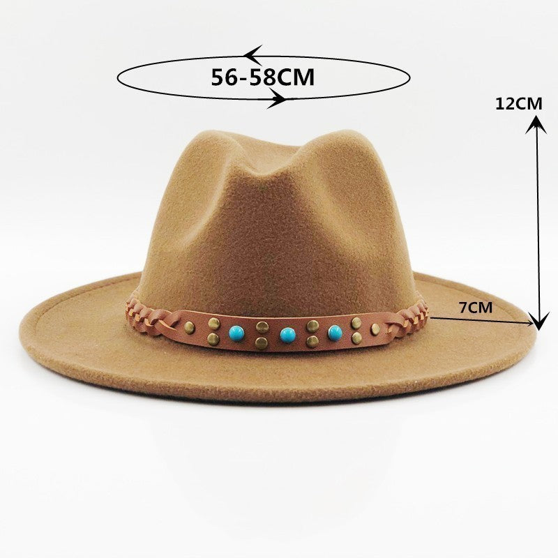Chapéu Fedora De Lã Feminino Masculino Com Fita De Pérolas Cavalheiro Elegante Senhora Inverno Outono Aba Larga Igreja Panamá Sombrero Boné De Jazz 60CM