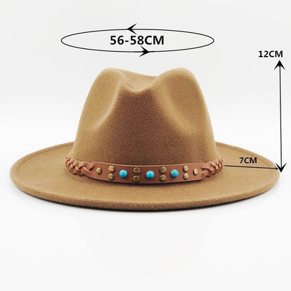 Chapéu Fedora De Lã Feminino Masculino Com Fita De Pérolas Cavalheiro Elegante Senhora Inverno Outono Aba Larga Igreja Panamá Sombrero Boné De Jazz 60CM