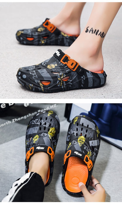 Men's Sports Sandals Eva Light Soft Comfortable Men's Beach Sandals Fashion Platform Buckle Slip-on Graffiti Slippers for Men