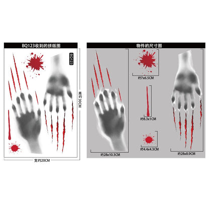 Halloween Mall Window Ghostly Horror Stickers Holiday Party Decoration Blood Fingerprints Electrostatic Stickers Room Decor