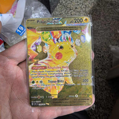 Pokémon Metal Cards em alemão Terastal Pikachu Arceus Charizard DIY Trading Flash Card Anime Cartoon Gift